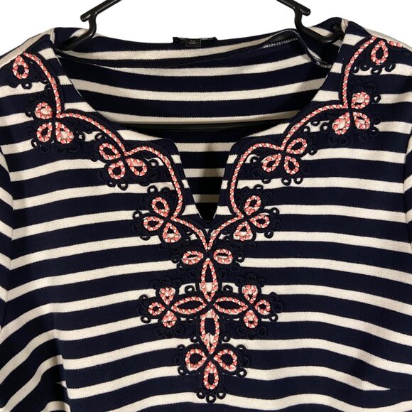 Talbots Women Petite Large LP‎ Midi Dress Nautical Embellish Vertical Stripes - Picture 2 of 9